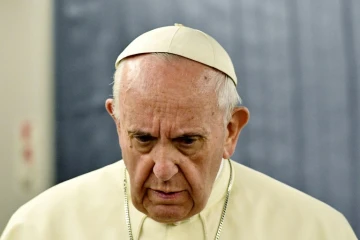 Le pape François lors d'une conférence de presse à bord de l'avion papal, le 22 janvier 2018