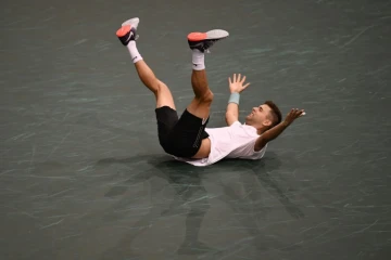 Le Serbe Filip Krajinovic après sa victoire face à l'Américain John  Isner en demi-finale du tournoi de Paris-Bercy, le 4 novembre 2017  