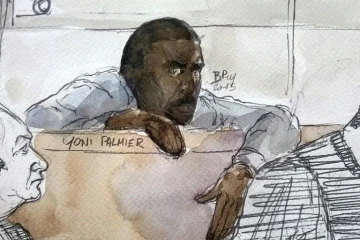 Yoni Palmier sur un croquis d'audience le 31 mars 2015 au tribunal d'Evry