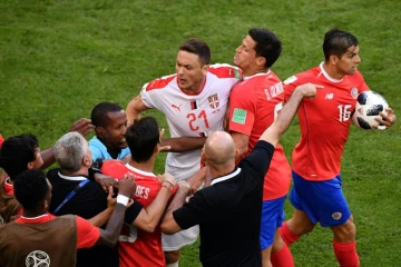 Echauffourrée lors du match Costa Rica-Serbie, le 17 juin 2018 à Samara   