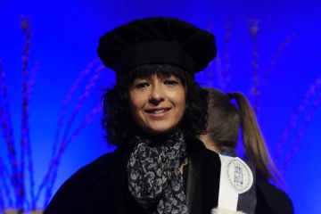 La microbiologiste Emmanuelle Charpentier, le 10 février 2016 à l'université de Leuven, en Belgique