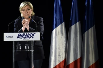 Marine Le Pen lors d'un rassemblement de campagne à Mirande le 9 mars 2017 