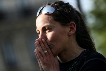 La Française Clémence Calvin lors du marathon de Paris, le 14 avril 2019