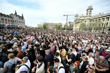 Manifestation contre le gouvernement du Premier ministre hongrois Viktor Orban, le 6 avril 2024 à Budapest 
