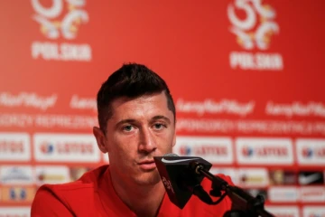 Le capitaine polonais Robert Lewandowski en conférence de presse à Sotchi le 25 juin 2018 lors du Mondial