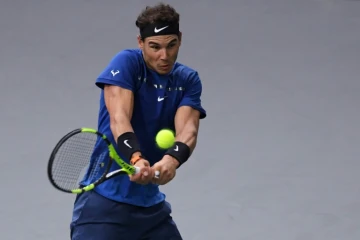 L'Espagnol Rafael Nadal face au Sud-Coréen  Hyeon Chungau 2e tour du tournoi de Paris-Bercy, le 1er novembre 2017