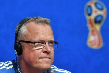 Le sélectionneur de l'équipe de Suède Janne Andersson en conférence de presse, le 6 juillet 2018 à Samara