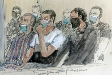 Croquis d'audience du 14 septembre 2021 montrant plusieurs accusés du procès des attentats du 13 novembre 2015 en France