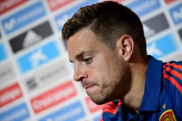 Le défenseur de l'équipe d'Espagne César Azpilicueta en conférence de presse, le 29 juin 2018 à Krasnodar