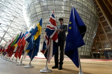 Les drapeaux des pays membres de l'Union européenne à Bruxelles, le 29 avril 2017 