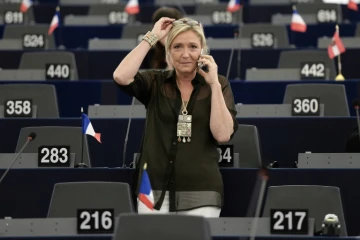 La présidente du Front national Marine Le Pen au Parlement européen à Strasbourg, le 14 septembre 2016