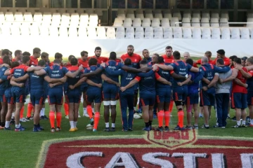 L'équipe de France de rugby lors d'une séance d'entraînement au stade Growthpoint Kings Park à Durban, le 16 juin 2017 
