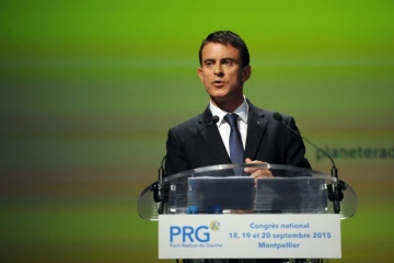 Le Premier ministre français Manuel Valls au 100e congrès du PRG le 20 septembre 2015 à Montpellier