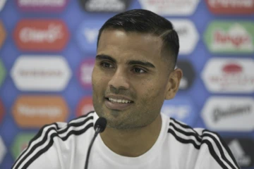 Le défenseur argentin Gabriel Mercado en conférence de presse le 18 juin 2018 à Bronnitsy