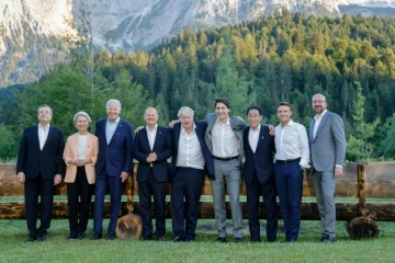 Photo de famille des dirigeants du G7, le 26 juin 2022 au château d'Elmau, dans le sud de l'Allemagne