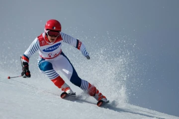 La Française Marie Bochet lors du slalom géant féminin debout des jeux paralympiques de Pyeongchang, au Jeongseon Alpine Centre le 14 mars 2018