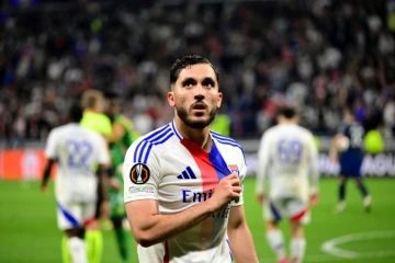 L'attaquant de Lyon Rayan Cherki après un but contre Manchester United en Ligue Europa, le 21 mai 2025 au Groupama Stadium