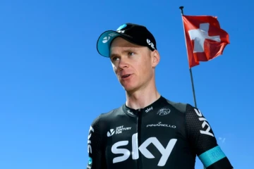 Le maillot jaune du Tour de France Christopher Froome, le 19 juillet 2016 à Hilterfingen en Suisse