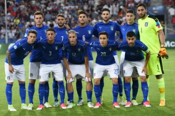 Les Espoirs italiens avant leur match contre l'Allemagne lors de l'Euro, le 24 juin 2017 à Cravovie