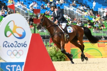 Le cavalier français Astier Nicolas au concours complet des Jeux de Rio, le 9 août 2016