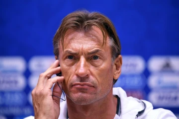 Le sélectionneur français du Maroc Hervé Renard en conférence de presse le 24 juin 2018 à Kaliningrad 