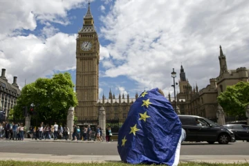 Un manifestant opposé à une sortie du Royaume-Uni de l'UE enveloppé dans le drapeau de européen, le 25 juin 2016 à Londres