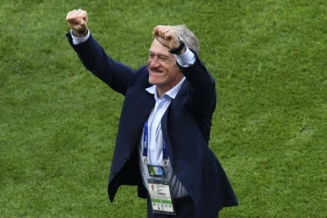 Le sélectionneur de la France Didier Deschamps fou de joie lors de la qualification en quarts de finale du Mondial le 30 juin 2018
