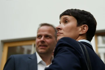 Leif-Erik Holm, candidat de l'AfD et Frauke Petry, dirigeante du parti, à l'issue d'une conférence de presse le 5 septembre 2016 à Berlin