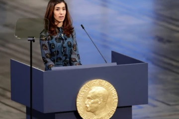 La Yazidie Nadia Murad lors de la remise de son prix Nobel de la Paix à Oslo le 10 décembre 2018