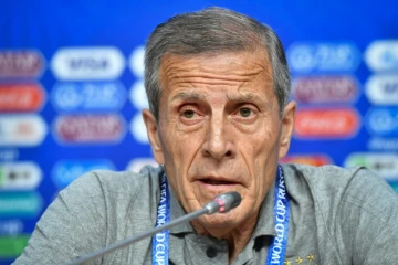 Le sélectionneur de l'Uruguay Oscar Tabarez en conférence de presse le 24 juin lors du Mondial 2018 en Russie