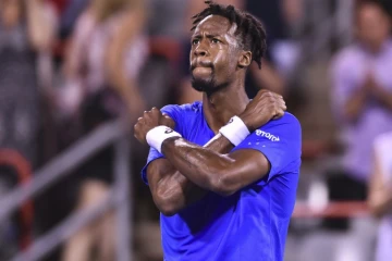 Le Français Gaël Monfils savoure sa victoire face au Canadien Peter Polansky au 1er tour du tournoi de Montréal, le 5 août 2019   