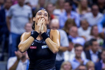 La joueuse française Caroline Garcia après sa victoire en quarts de finale de l'US Open face à l'Américaine Cori Gauff