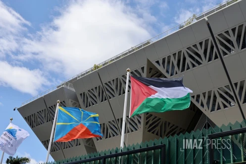 Un drapeau Palestinien sur le fronton de l'hôtel de Région