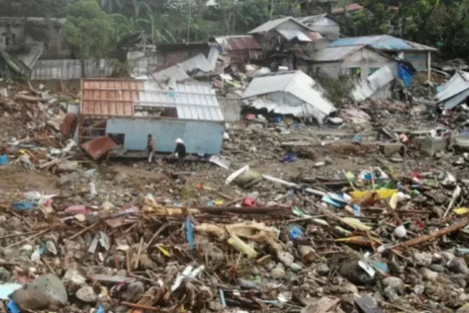 Le quartier de Pilar à Abuyog town dévasté par une coulée de boue, le 14 avril 2022 ( AFP / Bobbie ALOTA )