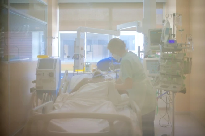 Un soignant prend en charge un patient atteint du Covid-19 au service de réanimation du centre hospitalier universitaire Les Abymes à Pointe-a-Pitre, sur l'archipel français de la Guadeloupe, le 6 août 2021
