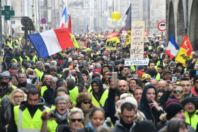 Des "gilets jaunes" manifestent à La Rochelle, le 12 janvier 2019