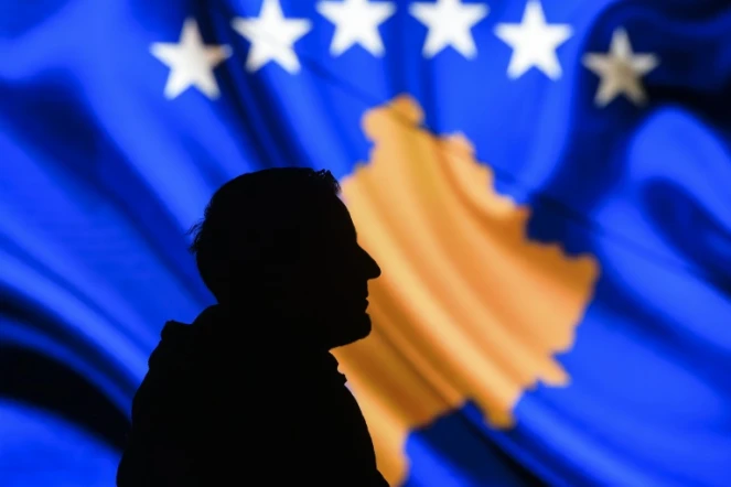 La drapeau du Kosovo à Pristina le 15 février 2018