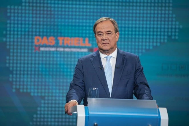 Le prétendant à la succession d'Angela Merkel dans le camp conservateur, Armin Laschet, lors d'un débat télévisé le 29 août 2021