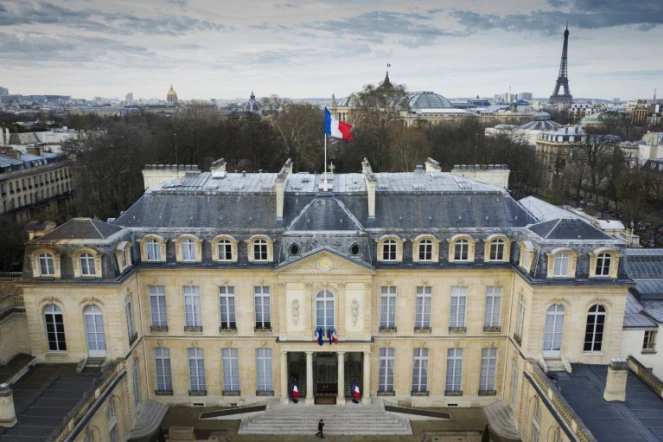 Vue aérienne du Palais de l'Elysée à Paris prise le 12 mars 2019 