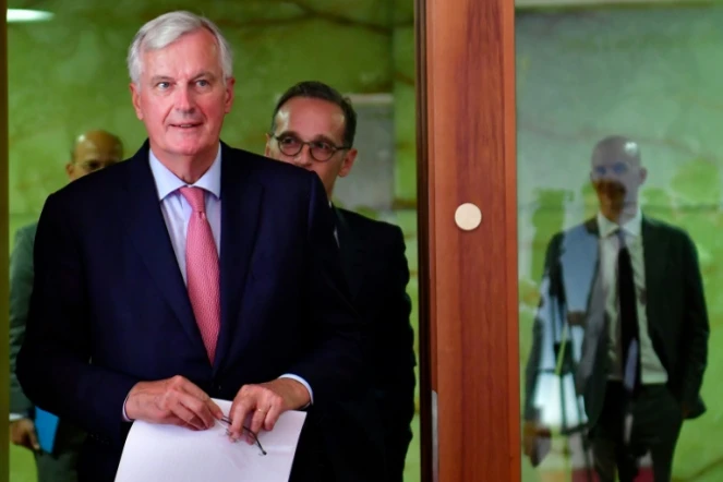 Le négociateur du Brexit pour l'Union Européenne Michel Barnier  aux côtés du ministre des Affaires Etrangères allemand Heiko Maas à Berlin, le 29 août 2018