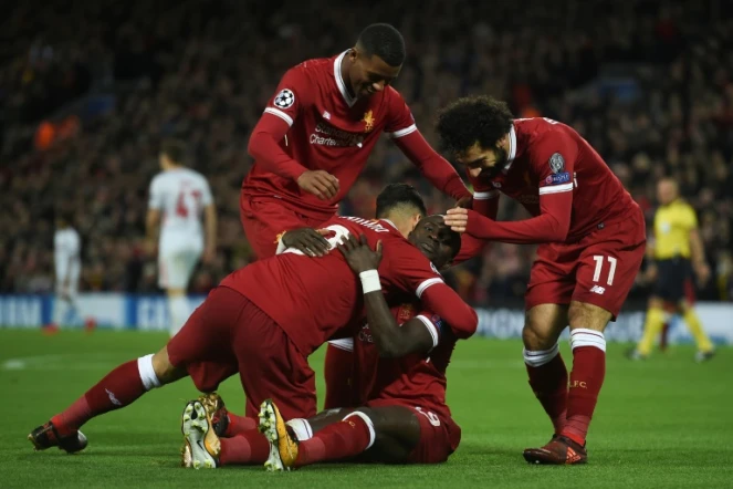 Liverpool s'est montré impitoyable face au Spartak Moscou avec des buts notamment de Sadio Mané, Mohamed Salah et Coutinho, le 6 décembre 2017 à Anfield