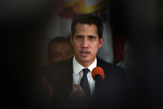 Le leader de l'opposition vénézuélienne et président autoproclamé Juan Guaido, lors d'une conférence de presse
à Caracas le 14 mai 2019