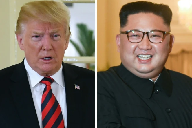 Le président américain Donald Trump (G), le 11 juin 2018 à Singapour, et le président nord-coréen Kim Jong Un (D), le 10 juin 2018 à Singapour.