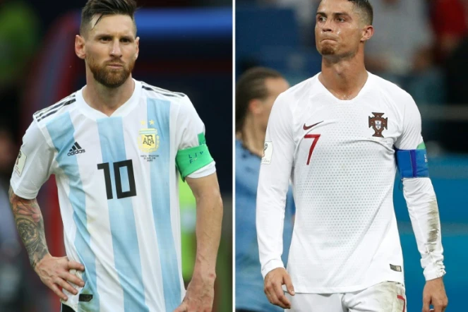 Photo montage de l'Argentin Lionel Messi (g) et du Portugais Cristiano Ronaldo, le 30 juin 2018