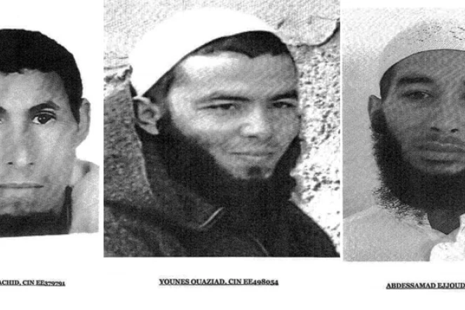 Les photos, non datées, de trois suspects arrêtés à Marrakech (centre) après le meurtre de deux randonneuses scandinaves dans le sud du Maroc. Photos transmises par la police marocaine le 20 décembre 2018