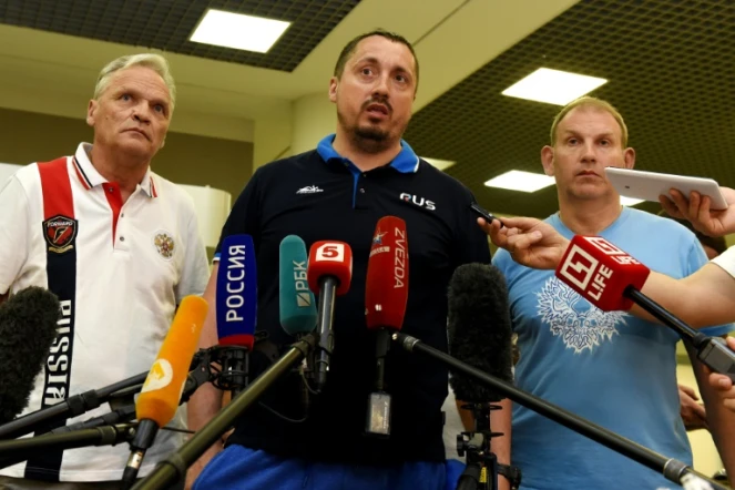Le leader du groupe des supporters russes Alexandre Chpryguine, à Moscou le 18 juin 2016 après son expulsion de France