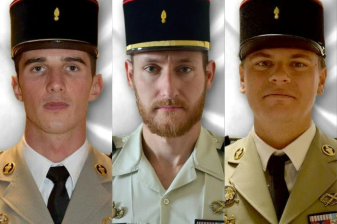 Les trois soldats français morts accidentalement lors d'une opération contre l'orpaillage illégal en Guyane (de gauche à droite): Edgar Roellinger, le caporal-chef de 1ère classe Cédric Guyot, et le caporal-chef de 1ère classe Mickaël Vandeville