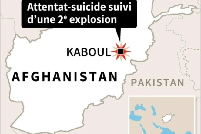 Carte de localisation de l'attentat-suicide dans une salle de sport de Kaboul suivi d'une seconde explosion qui s'est produite à proximité 