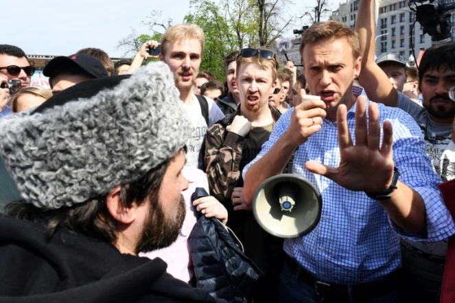 L'opposant russe Alexeï Navalny manifeste à Moscou, le 5 mai 2018