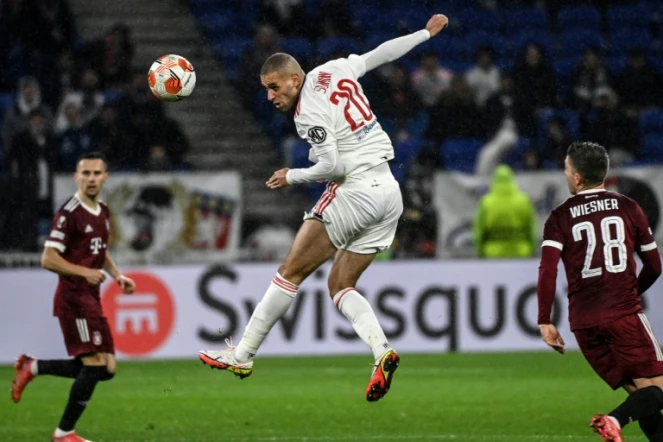 L'attaquant de Lyon Islam Slimani (c) auteur d'un doublé contre le Sparta Prague en Ligue Europa, le 4 novembre 2021 à Décines-Charpieu   